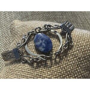 Vintage Sterling Sodalite Bracelet Fish Hook Clasp